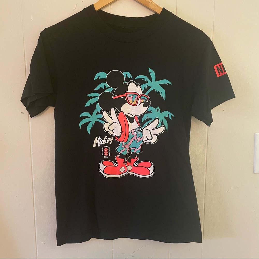 Neff Cool Mickey Black T-Shirt with Pink Logo Small